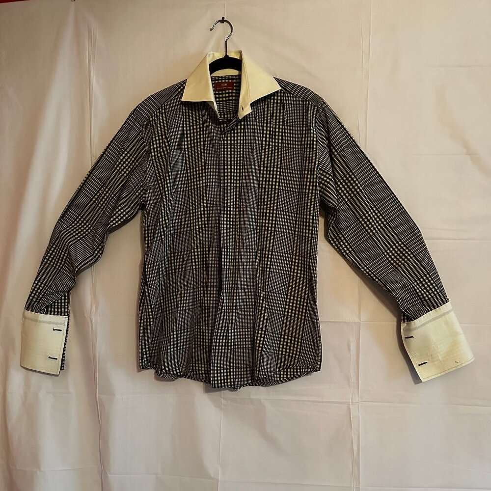 Black stripe, beige collar button down high wrist cuffs 15 1/2 34/35 men shirt.